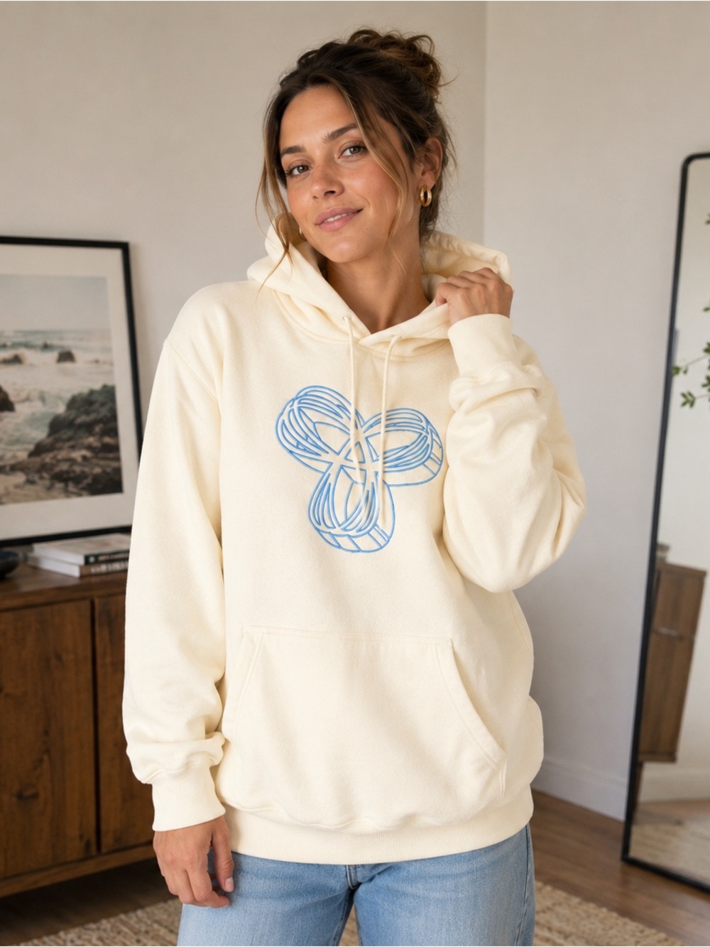 TNA Aritzia Baltic Hoodie Light Canary Yellow Blue Spiro Logo Size Large